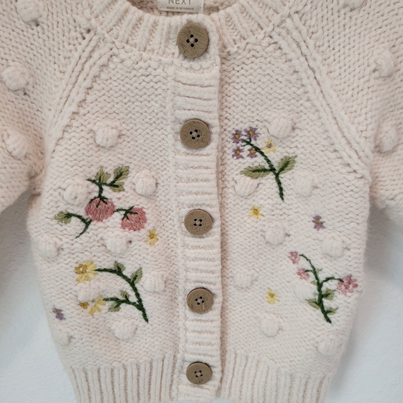 Next Baby Girl Cream Floral Bobble Knit Cardigan 6–9M - Picture 3 of 4
